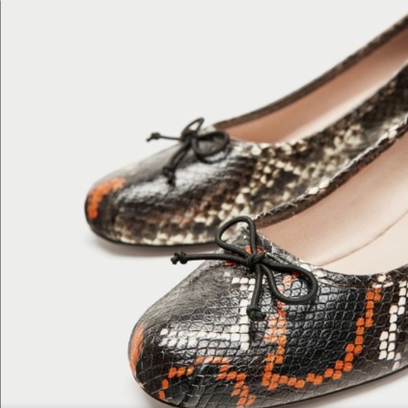 Zara Leather Snake Print Block Heel Ballerinas Size 39 - Picture 2 of 10